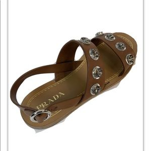 Prada brown rhinestone flat sandals 7814 EUC